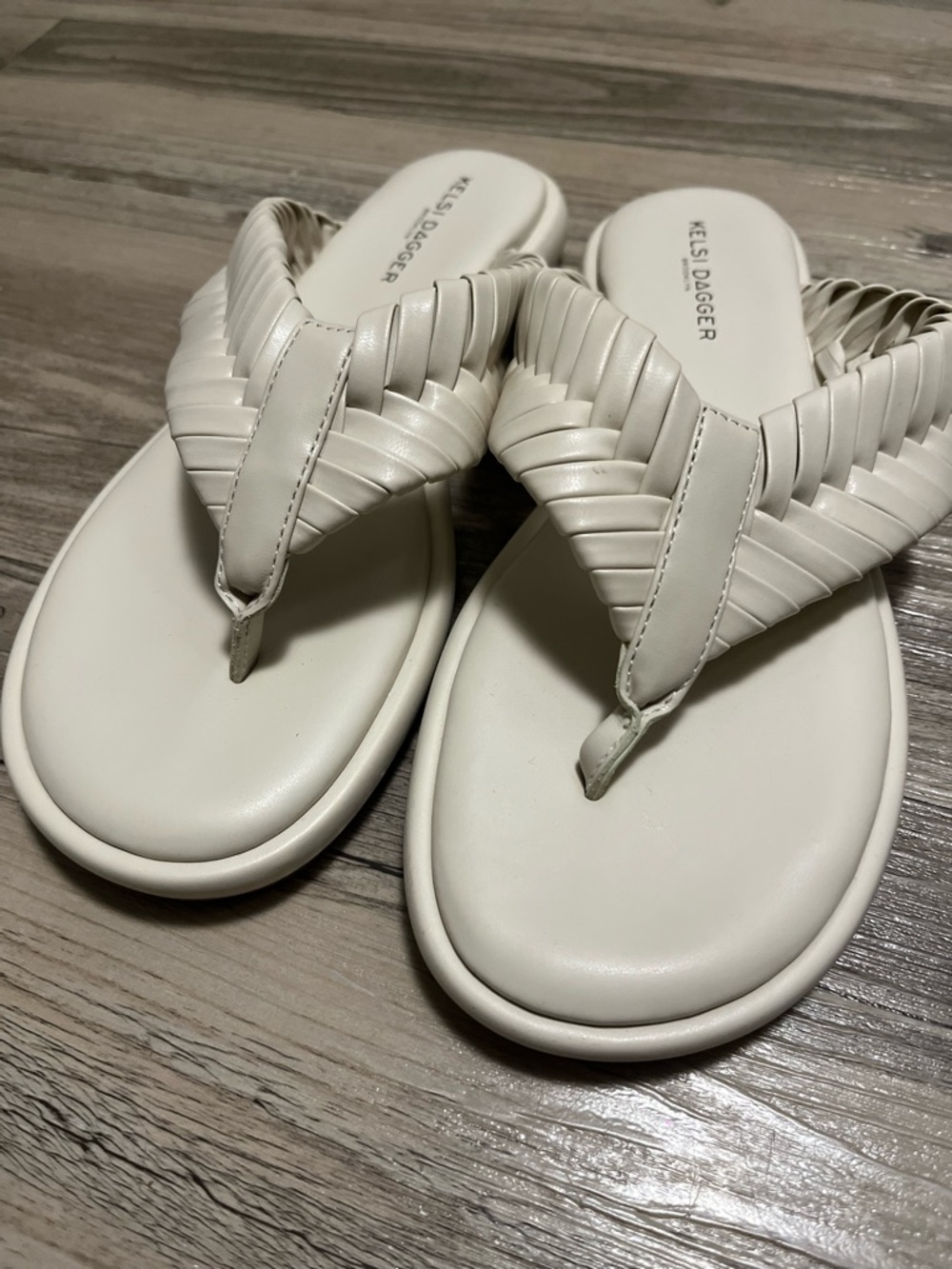 Kelsi Dagger Cream Woven Thong Sandals